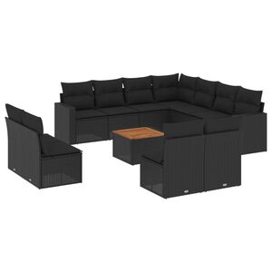 vidaXL 12ピース ガーデンソファセット クッション付き ブラック ポリラタン