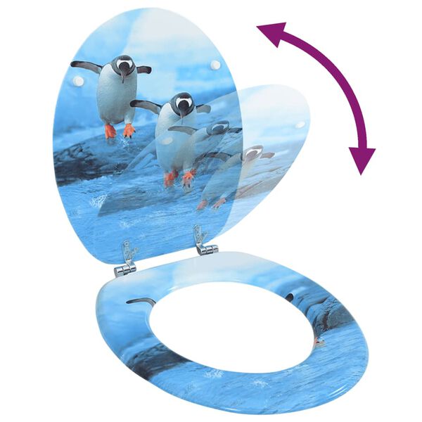 vidaXL トイレ便座 ふた付き MDF製 ペンギンデザイン