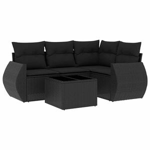vidaXL 屋外ソファ5点セット クッション付き ブラック ポリラタン製