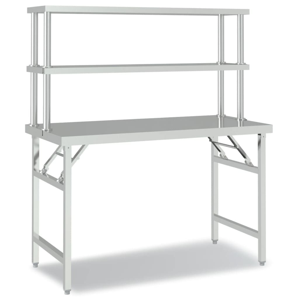 vidaXL キッチン作業台 上部棚付き 120x60x145cm ステンレススチール