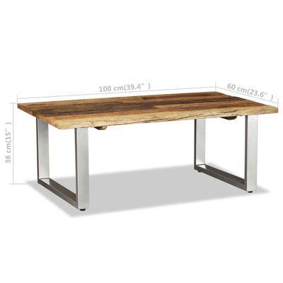 vidaXL コーヒーテーブル 再生木材 無垢材 100x60x38cm