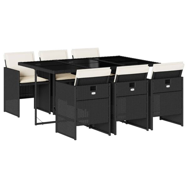 vidaXL ガーデンダイニング7点セット クッション付き ブラック ポリラタン製