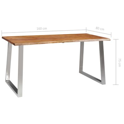 vidaXL ダイニングテーブル 160x80x75cm アカシア無垢材＆ステンレススチール