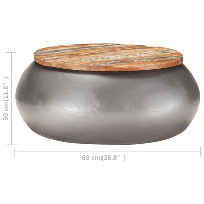 vidaXL コーヒーテーブル 68x68x30cm 無垢の再生木材 グレー