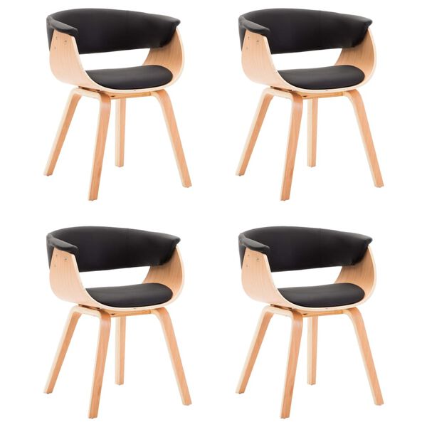 vidaXL ダイニングチェア 4点 ブラック 曲げ木細工＆合成皮革製