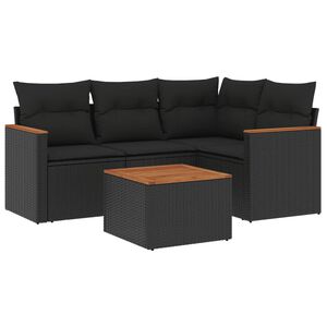 vidaXL 屋外ソファ5点セット クッション付き ブラック ポリラタン製