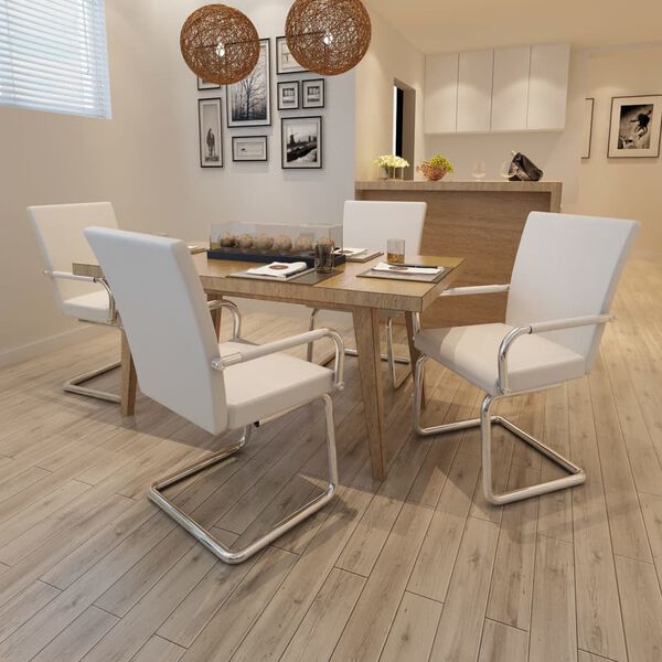 vidaXL カンチレバーダイニングチェア 4点 ホワイト 合成皮革製