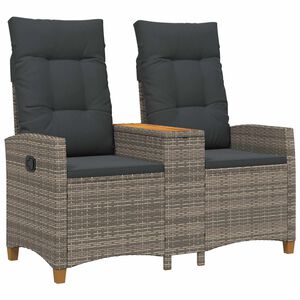 vidaXL テーブル付きリクライニングベンチ 2 -Seater 126 x 65 x 112 cm ポリラタン グレーとダークグレー