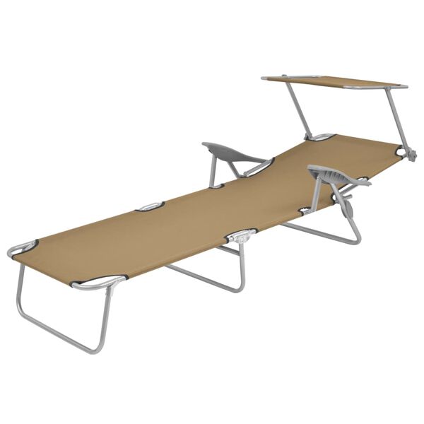 vidaXL 折りたたみサンラウンジャー キャノピー付き スチール製 トープ