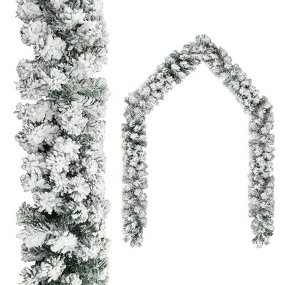 vidaXL クリスマスリース 雪付き グリーン 10m PVC製