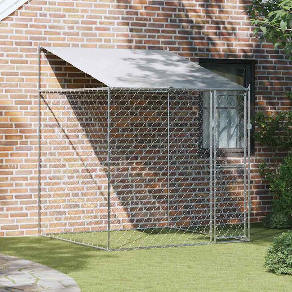 vidaXL 屋根付き犬用ケージ シルバー 200 x 200 x 258 cm スチールとPE