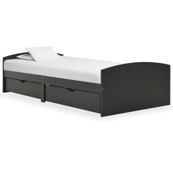 vidaXL ベッドフレーム 引き出し2点付き グレー パイン無垢材 90x200cm