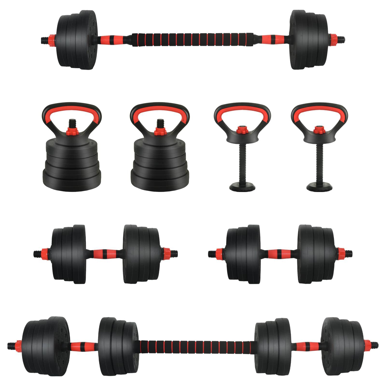 【ダニエル】ダンベル・ケトルベルセット vidaXL 4-in-1ダンベルバーベルケトルベルセット 20 kg 黒と赤