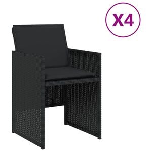 vidaXL ガーデンチェア クッション付き 4点 ブラック ポリラタン製