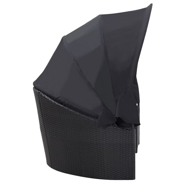 vidaXL 屋外ラウンジベッド キャノピー付き ポリラタン ブラック
