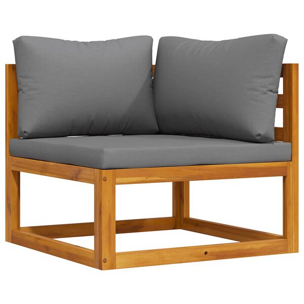 vidaXL コーナーソファセクション ダークグレー クッション付 アカシア無垢材