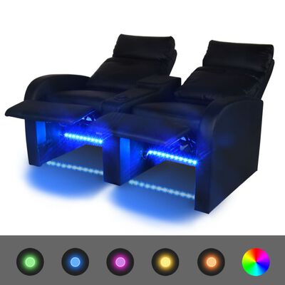 vidaXL リクライニングソファ 2人掛け LED付き 合成皮革製 ブラック