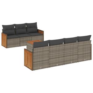 vidaXL ガーデンラウンジ8点セット クッション付き グレー ポリラタン製