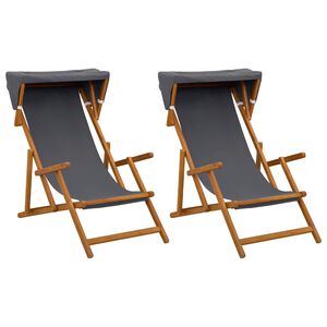 vidaXL デッキチェア 2 pcs 3 ポジション ソリッドユーカリウッド グレー