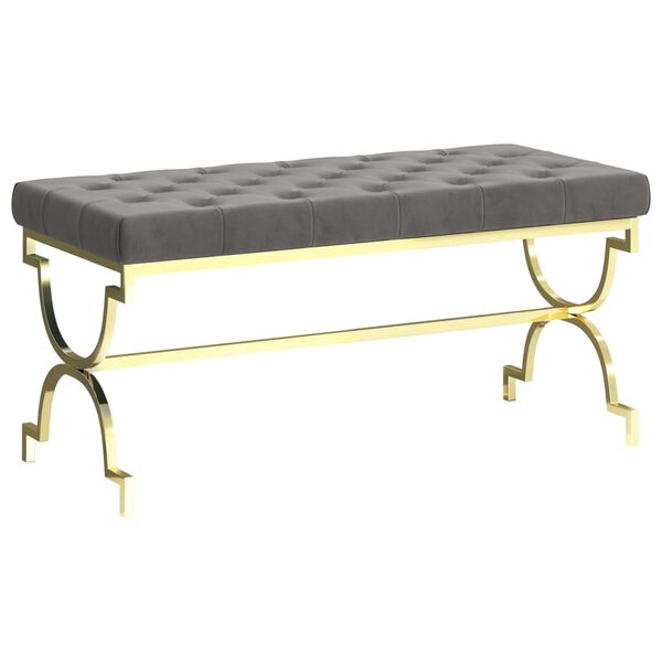 vidaXL ベンチ 99cm グレー ベルベット＆ステンレススチール製