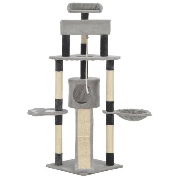 vidaXL キャットタワー サイザル麻製 爪とぎポール付き 145cm グレー