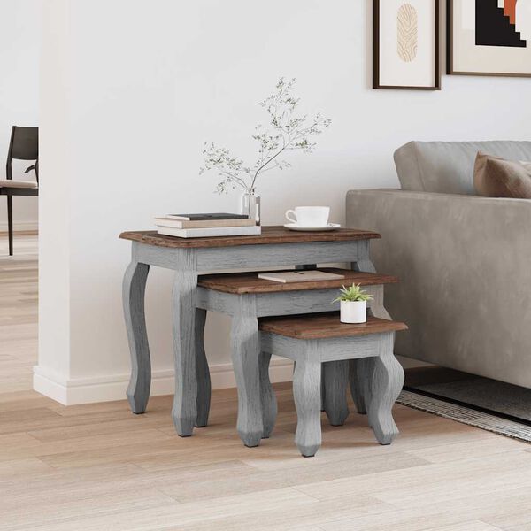 vidaXL ネストテーブル 3点セット マホガニー無垢材