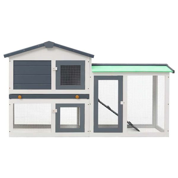 vidaXL 屋外用 大型うさぎ小屋 グレー＆ホワイト 145x45x84cm 木製