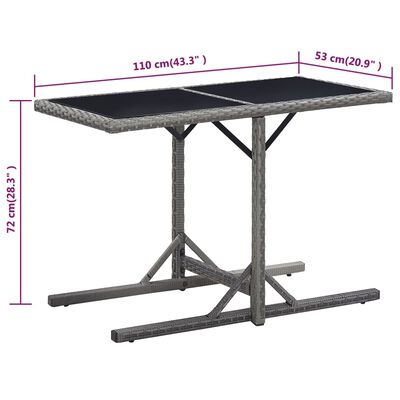 vidaXL ガーデンテーブル 110x53x72cm ガラス＆ポリラタン製 アントラシート