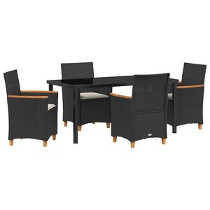 vidaXL ガーデンダイニングセット 5 pcs ブラック ポリラタン