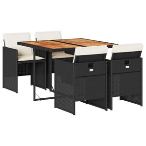 vidaXL ガーデンダイニング5点セット クッション付き ブラック ポリラタン製