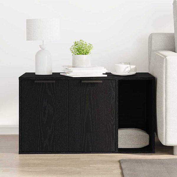 vidaXL 猫用トイレボックス エンクロージャー ブラックオーク 80x50x45 cm エンジニアードウッド