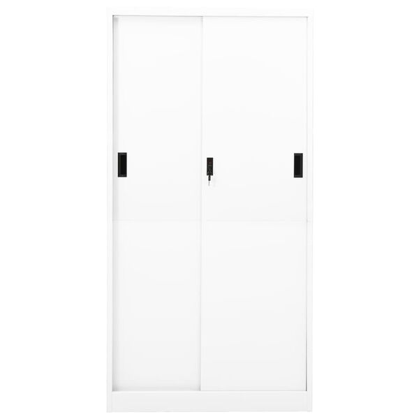 vidaXL オフィスキャビネット スライド式ドア付 ホワイト 90x40x180cm スチール製