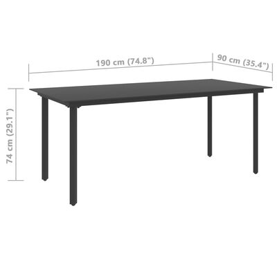 vidaXL ガーデンダイニングテーブル ブラック 190x90x74 cm スチール＆ガラス製