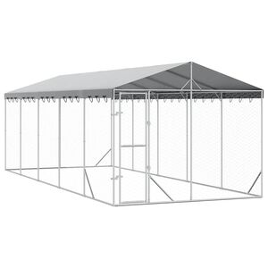 vidaXL 屋外犬小屋 屋根付き シルバー 3x7.5x2.5 m 亜鉛メッキ鋼製