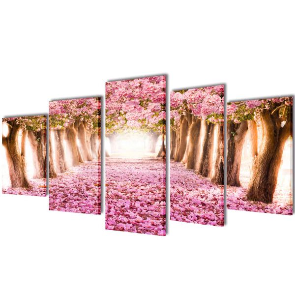vidaXL キャンバスプリント ウォールデコセット 桜 200x100cm