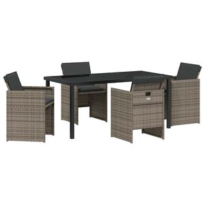 vidaXL ガーデンダイニングセット クッション付き 5 pcs 灰色 ポリラタン