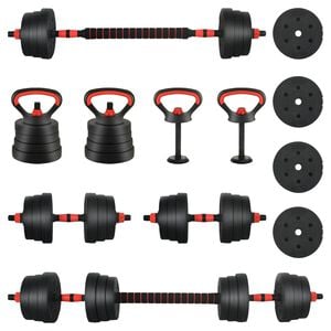 vidaXL 4-in-1ダンベルセット 30kg 黒と赤 セメントと鉄砂