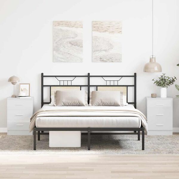 vidaXL ベッドサイドキャビネット 2点 ハイグロスホワイト 38x35x56cm エンジニアリングウッド