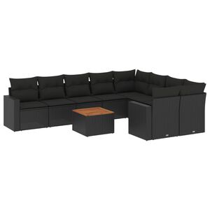 vidaXL 10点セット ガーデンソファセット クッション付き ブラック ポリラタン