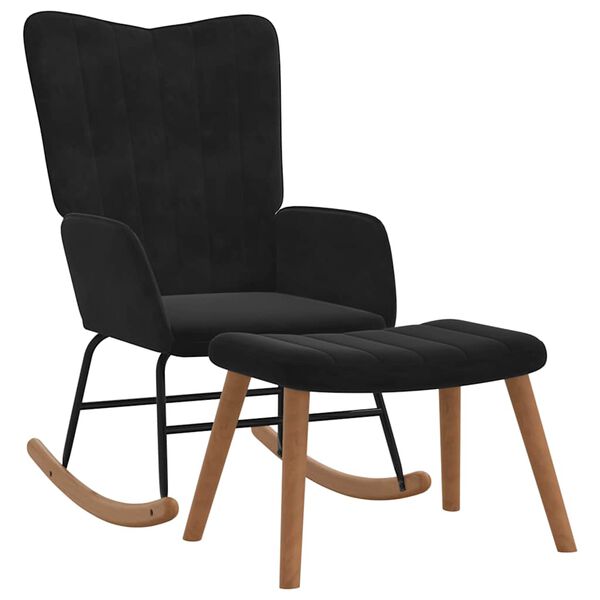 vidaXL 327760 vidaXL ロッキングチェア スツール付 ブラック ベルベット