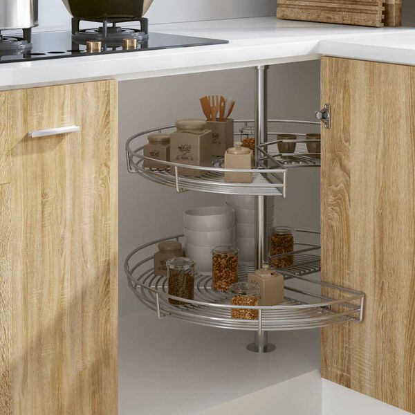 vidaXL 2段 引き出しキッチンワイヤーバスケット 270度 71x71x80cm シルバー