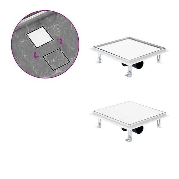 vidaXL シャワー排水口 (2-in-1 フラット＆タイル挿入カバー付き) 28x28cm ステンレススチール製