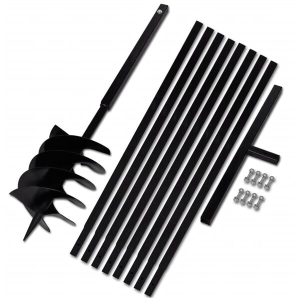 vidaXL グラウンドドリル ハンドル付き 200mm 延長チューブ 9m スチール