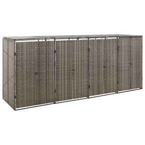 vidaXL 4連式ゴミ箱収納庫 グレー 274x80x117cm ポリラタン製