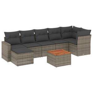 vidaXL ガーデンラウンジ8点セット クッション付き グレー ポリラタン製