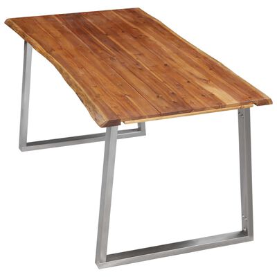vidaXL ダイニングテーブル 160x80x75cm アカシア無垢材＆ステンレススチール