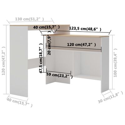 vidaXL バーテーブル テーブルトップ2点付き ホワイト＆オーク 130x40x120cm