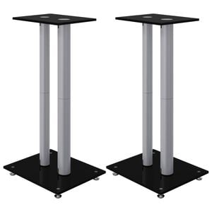 vidaXL スピーカースタンド 2点 ブラック＆シルバー 強化ガラス 柱2本デザイン