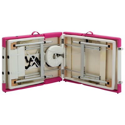 vidaXL 折りたたみ式マッサージテーブル 四つ折り アルミ製 ホワイト＆ピンク