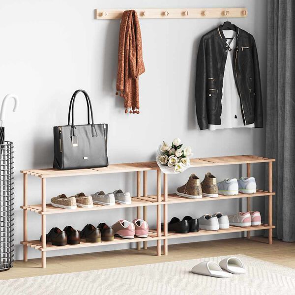 vidaXL 3段シューズラック 2点 モミ無垢材